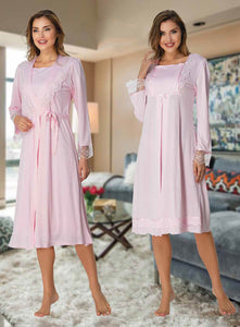 Pink Maternity long sleeve nightdress and robe breastfeeding 