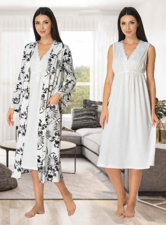 Floral Maternity& Nursing Nightdress and Robe satin lace elegant labor and delivery