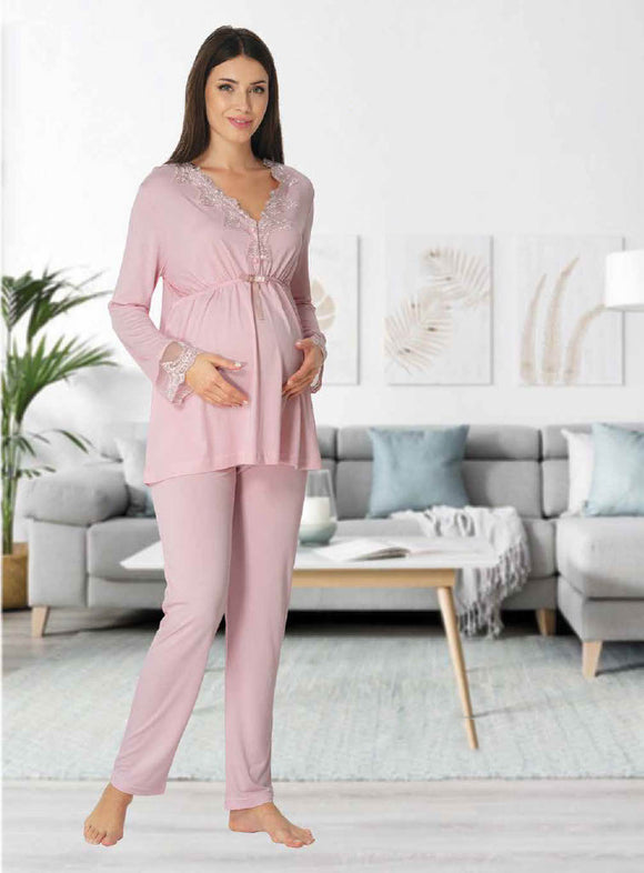 Maternity Pyjamas pink long sleeves cotton labor delivery hospital 