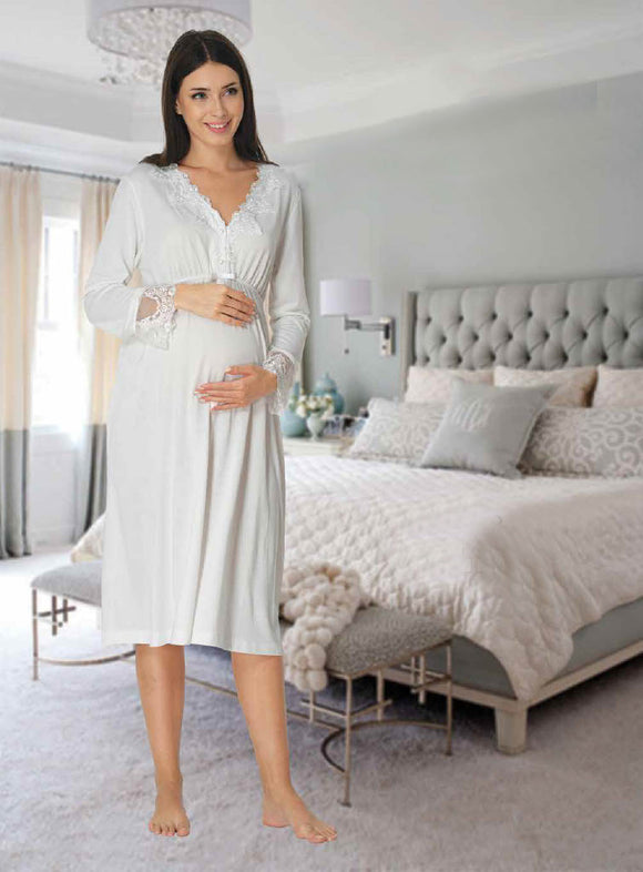 Maternity& Nursing Nightdress with Lace Trim