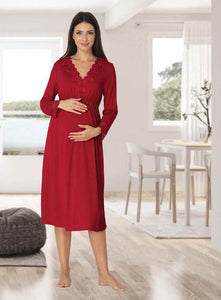Red maternity nursing nightdress lace chic labor delivery mom hospital bag