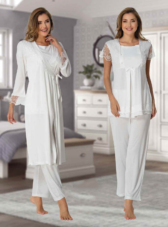 Maternity & Nursing Pyjamas and Robe white lace 