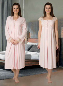 Pink Lace Maternity & Nursing short sleeve Nightdress and Robe labor delivery