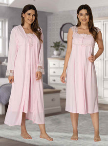 Pink Maternity  short sleeve nightdress and robe breastfeeding 