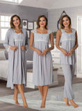 4 Piece Maternity & Nursing Nightdress Pj and Robe Set