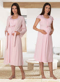 Maternity nursing nightdress and robe pink short sleeves nighte