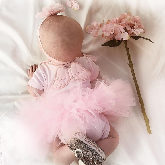Pink baby tutu angel wing baby grow baby girl gift set
