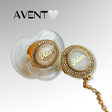 personalised avent pacifier bling clip gold