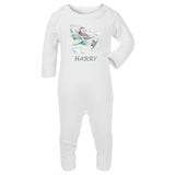 personalised baby grow with bunny print 