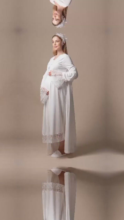 White Lace Maternity Nightdress & Robe Set – Nursing