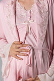 Pink Maternity Robe and Pyjamas with Lace
