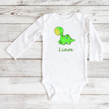 personalised baby grow with green dinasour