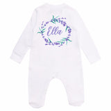 personalised baby grow with lavenders