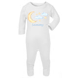personalised baby grow with moon and stars print