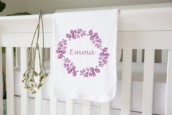 Personalised Baby Blanket- Violet Wreath
