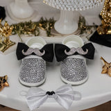 bling baby boy shoes silver black mustache bow tie