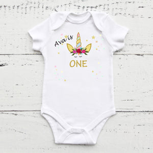 Personalized Unicorn Baby Bodysuit - 1st Birthday