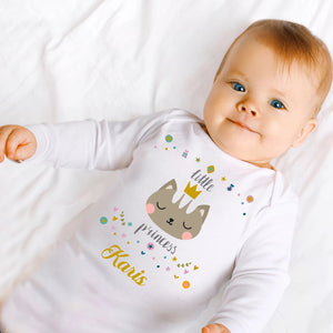 personalised baby grow with cat 