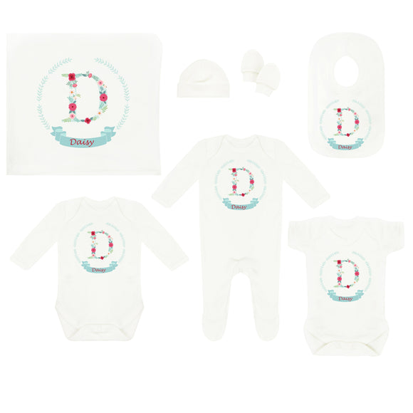 Personalised Baby Coming Home Outfit-Monogram Flowers